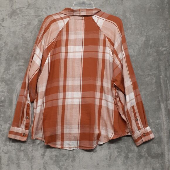 So Womens Size XL Rust Orange Plaid Long Sleeve Button Up Lightweight Shirt - Picture 5 of 7
